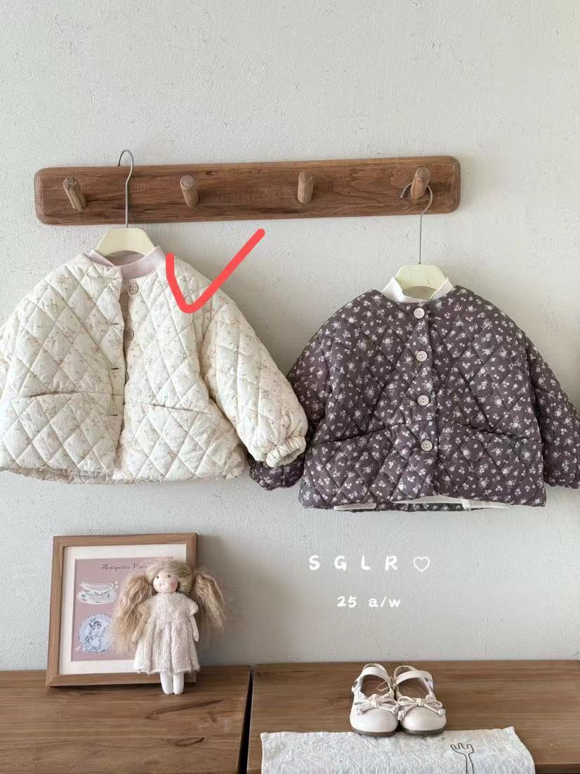 【现货】女童杏色碎花绗棉外套（SG-7156-冬A）0994