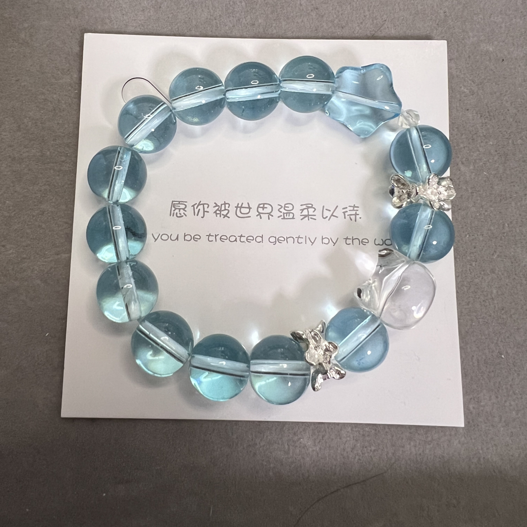 钛钢亚克力手链 简约高透蓝水晶仙女送闺蜜送女友