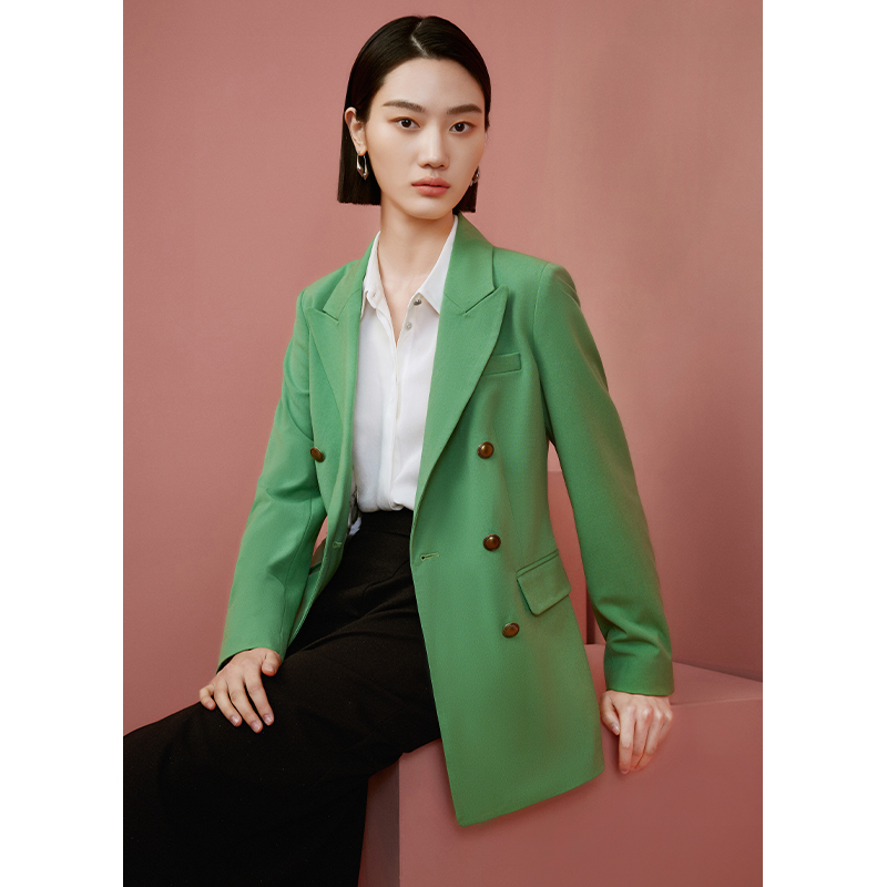 【毛毛专属】曼德诗翠绿西服复古外套春秋百搭休闲上衣M423300251