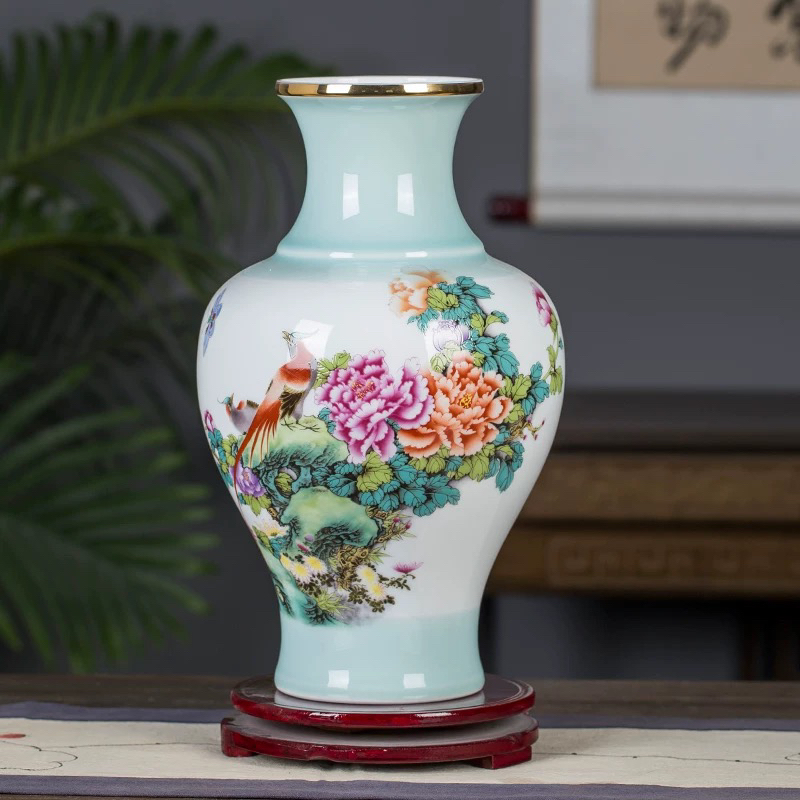 景德镇家居客厅玄关装饰插花手工高档新中式家用描金轻奢陶瓷瓶装
