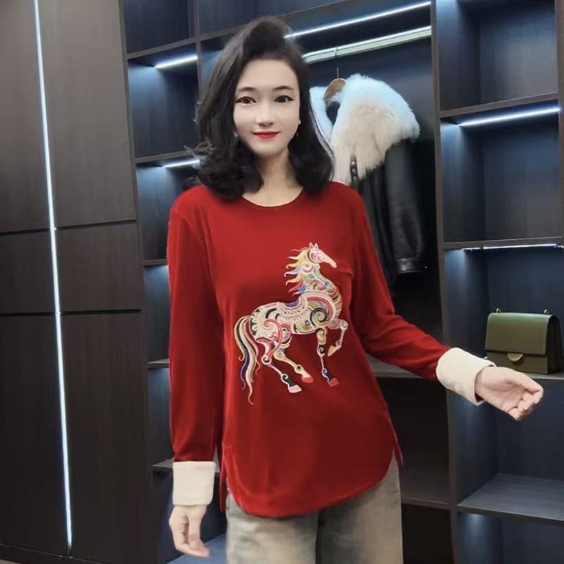 【峰姐优品】70003【DNY】重工七彩小马刺绣丝绒大衫