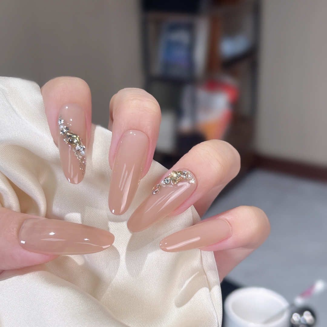 暮色热吻 纯欲裸色穿戴甲手工高级感轻奢美甲贴片渐变美甲