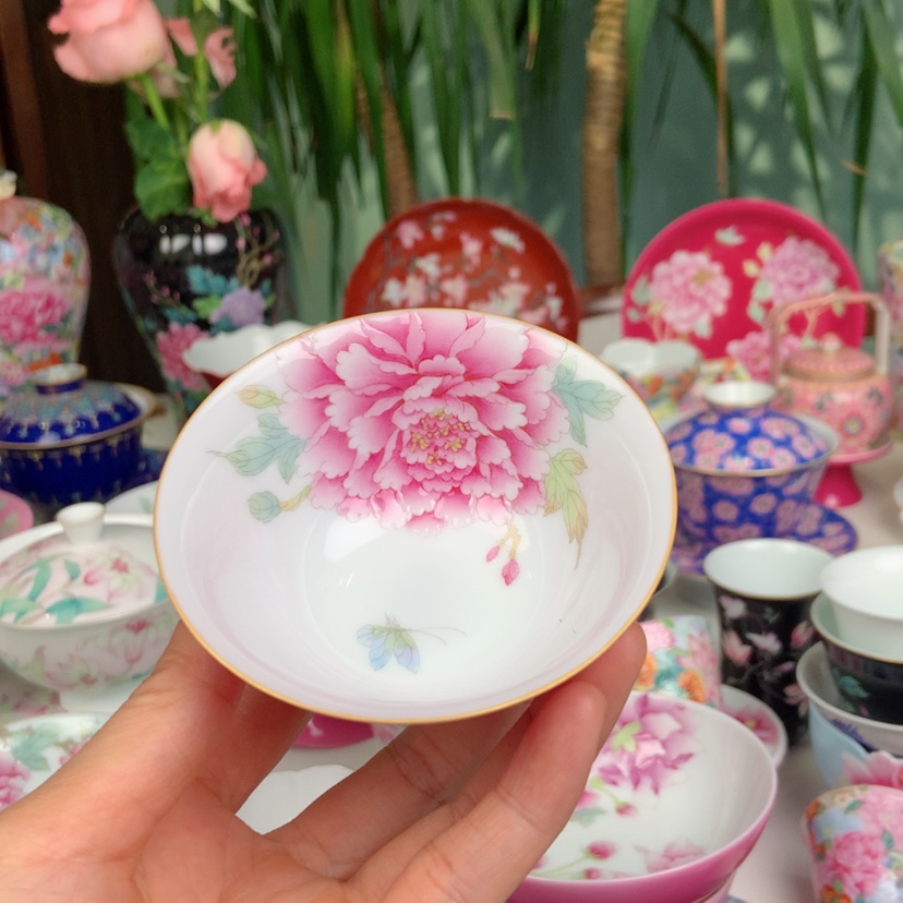 【闪购商品】c****y景德镇胭脂红渐变色牡丹杯