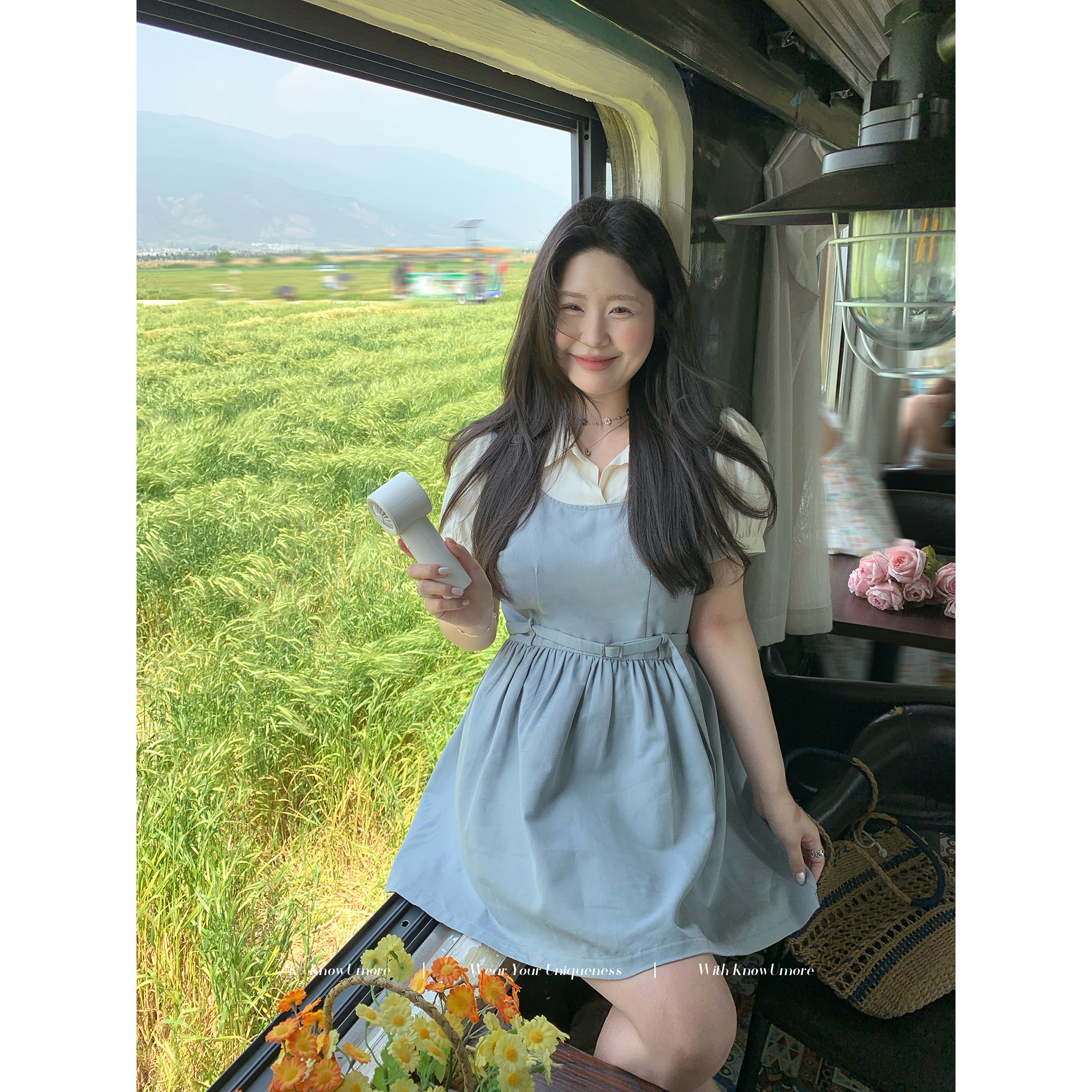 知葵微胖定制【氧气夏日】初夏韩系学院风收腰连衣裙12251L7972