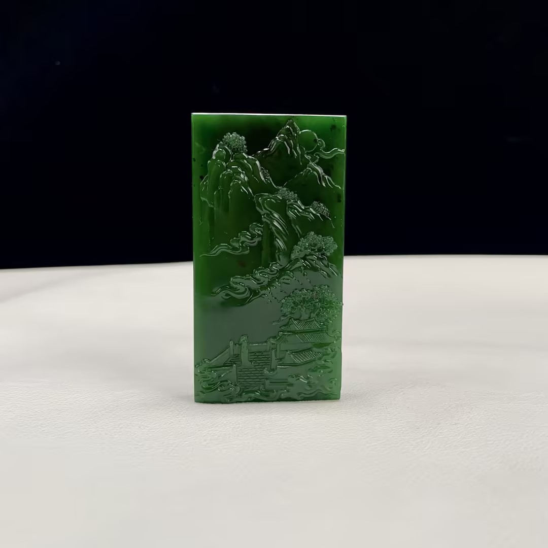 【豫人豫品】 和田玉手把碧玉山水Y002