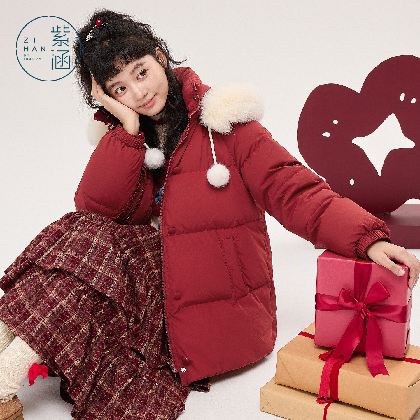 紫涵一手长狐狸毛领连帽羽绒服女2025年冬季新款外套Z5Z12AS511