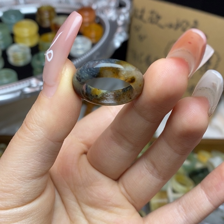 蛇纹石玉合金戒指38-17.4