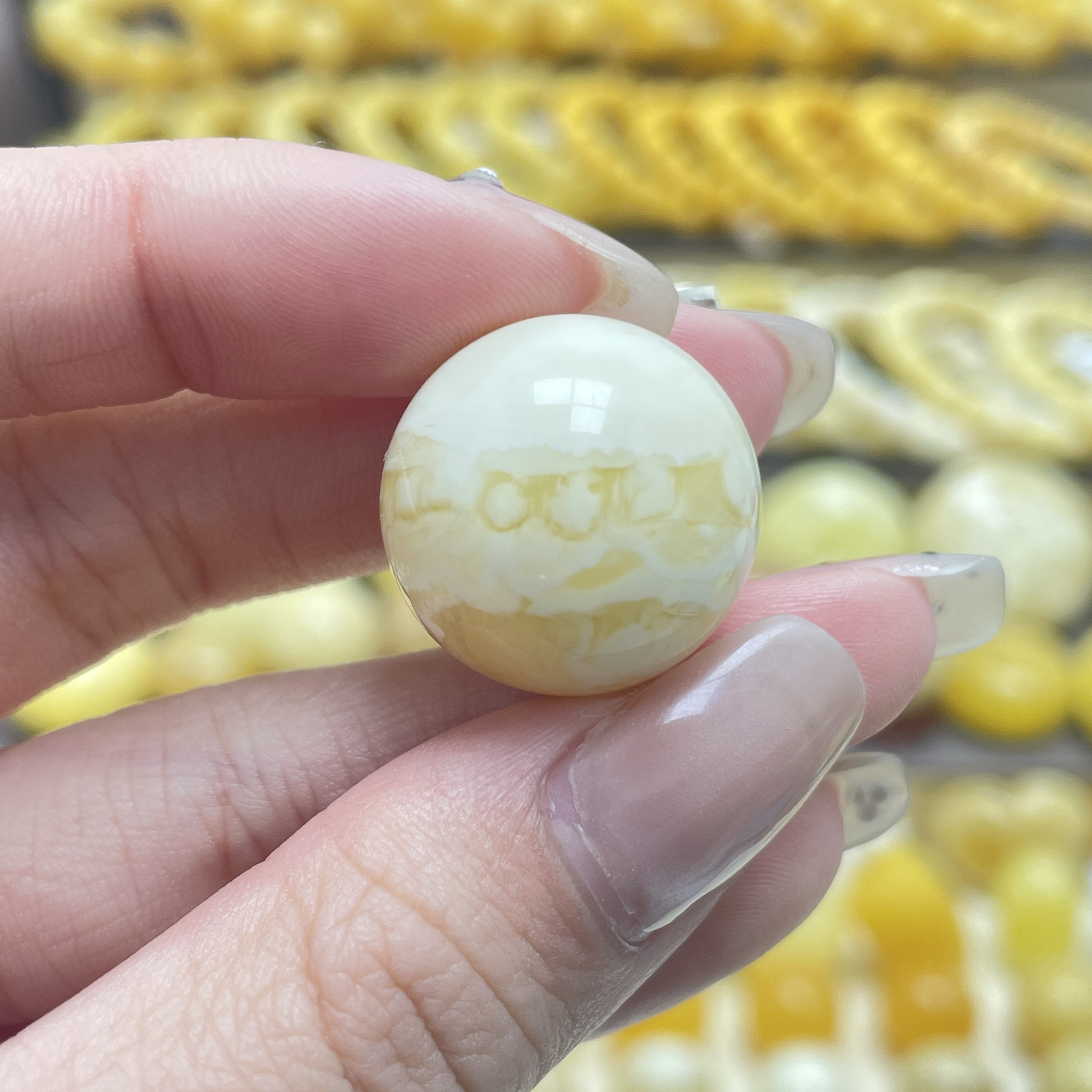 段掌柜臻选·20.6mm天然原矿蜜蜡俄料浓蜡瓷白妖花圆珠