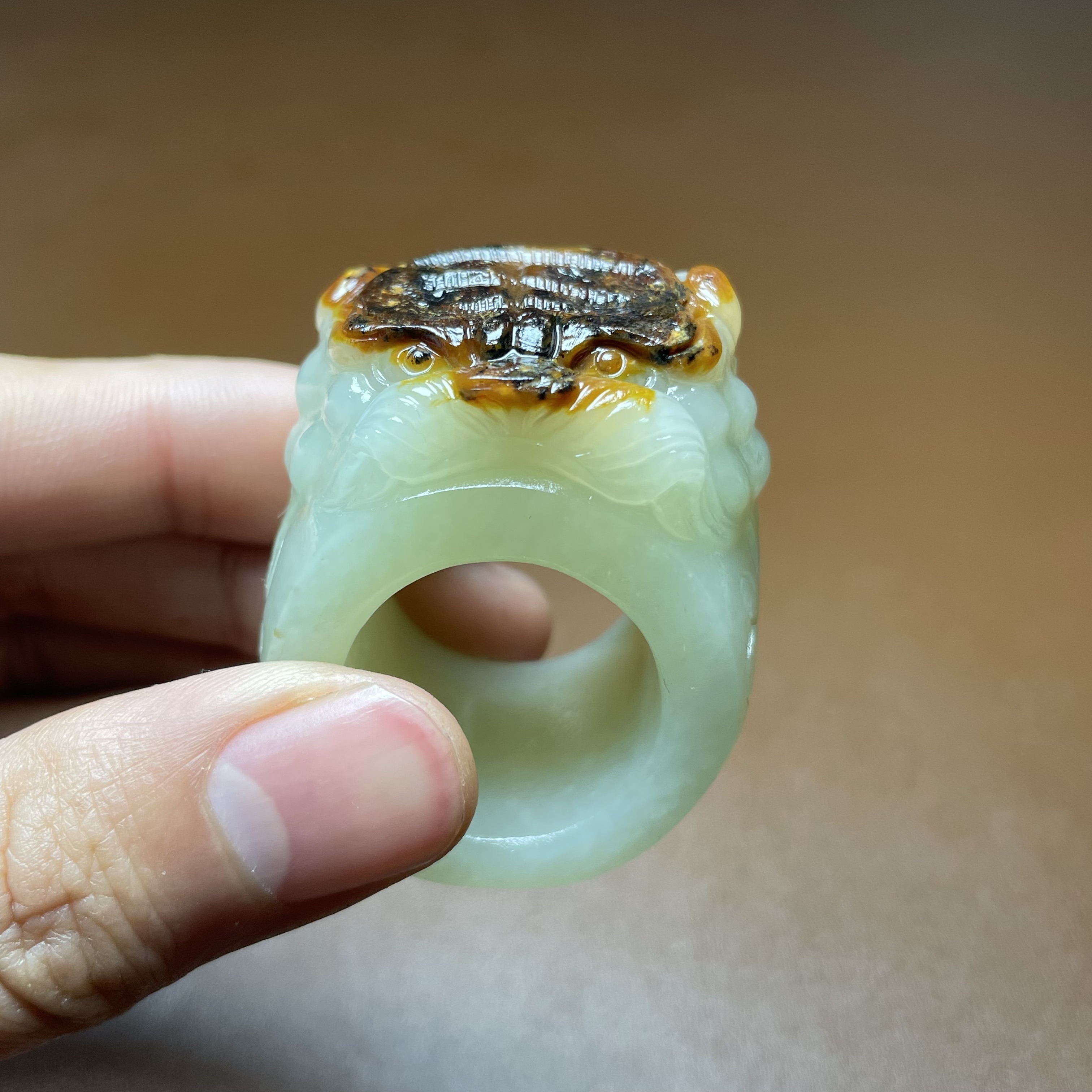 新疆和田玉扳指戒指指环红皮青白玉玉质细腻油润 精品
