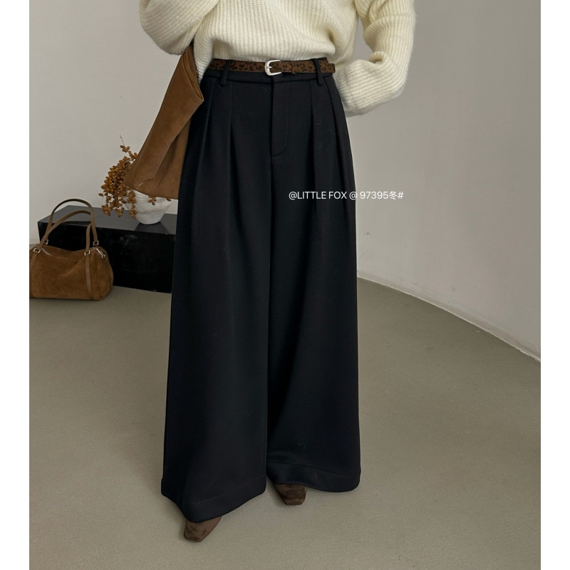 冬季新款原创慵懒风复古韩范儿舒适宽松休闲毛呢阔腿裤97395