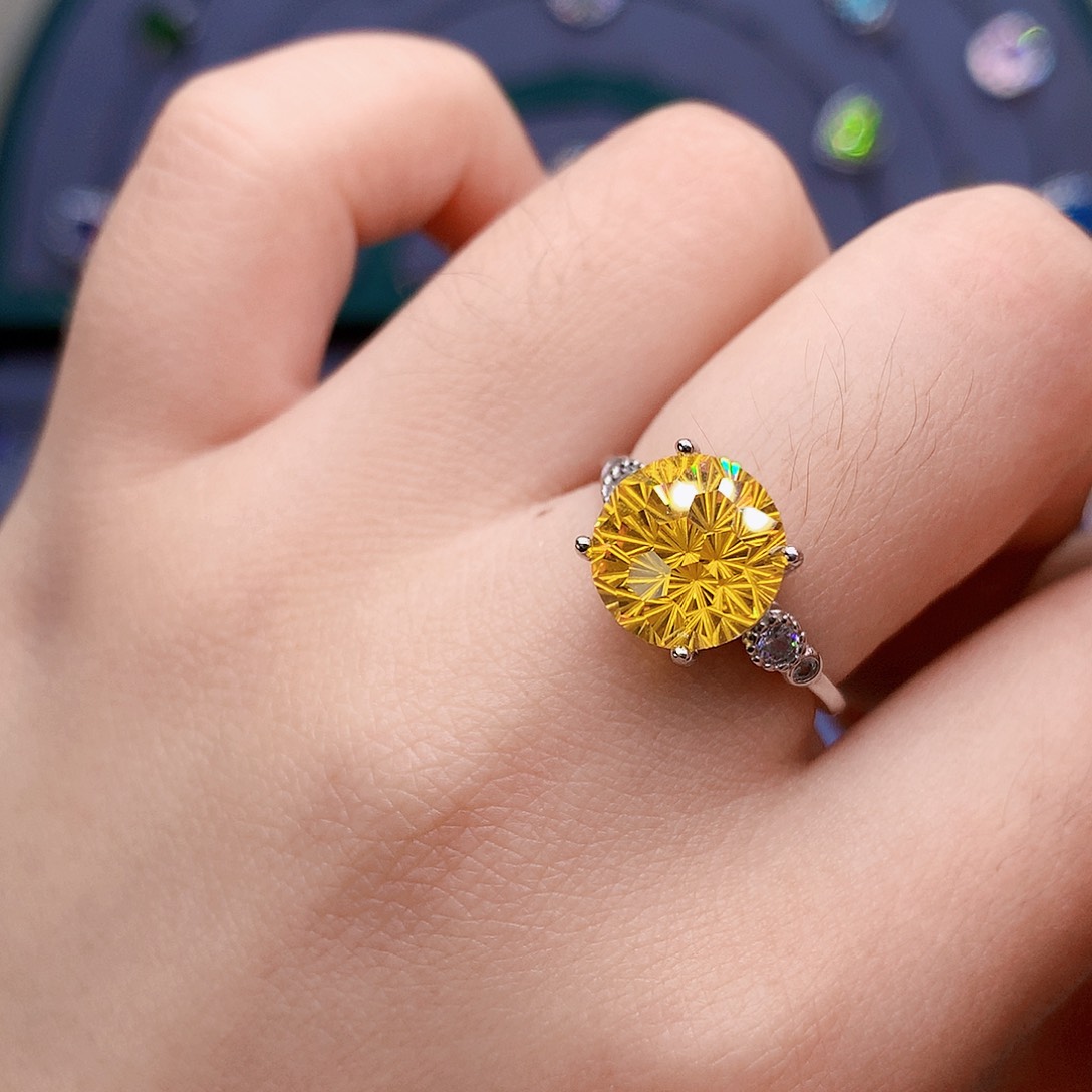 黄晶戒指银S925镶嵌6666