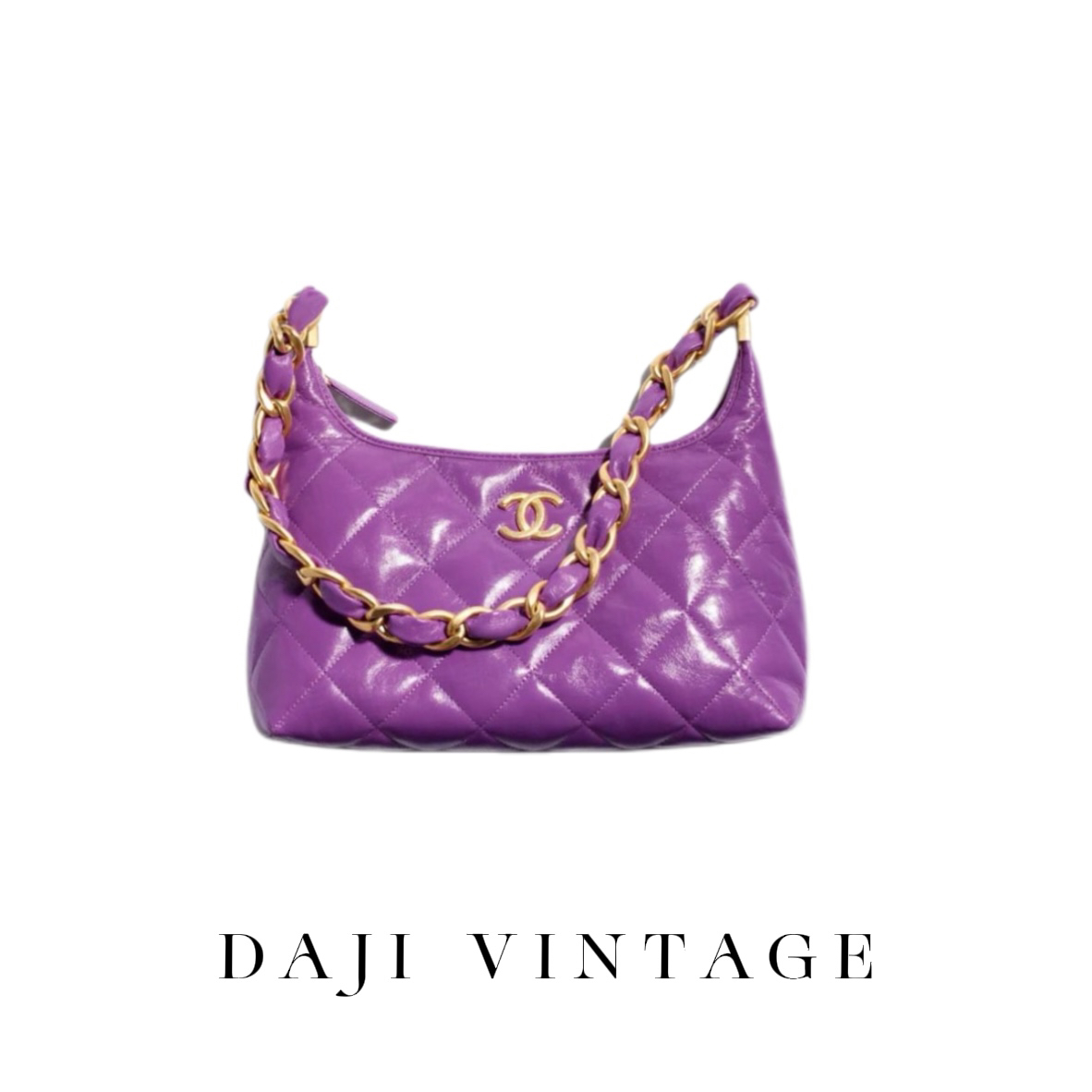 99新 Chanel/香奈儿 大吉中古/香奈儿24a紫色hobo嬉皮单肩包