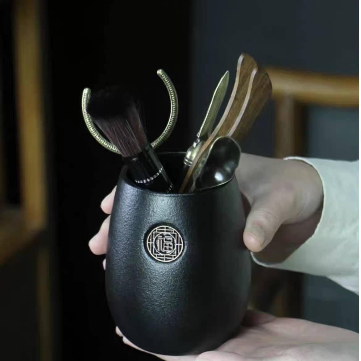 五君子配件+黑陶福字茶道筒@@ZH2208