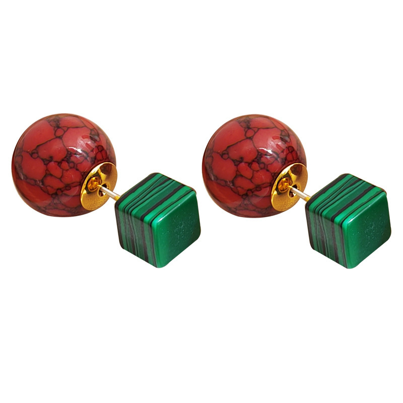 铜合金耳饰 铜合金镀金撞色气质时尚耳钉耳环红色绿色百搭