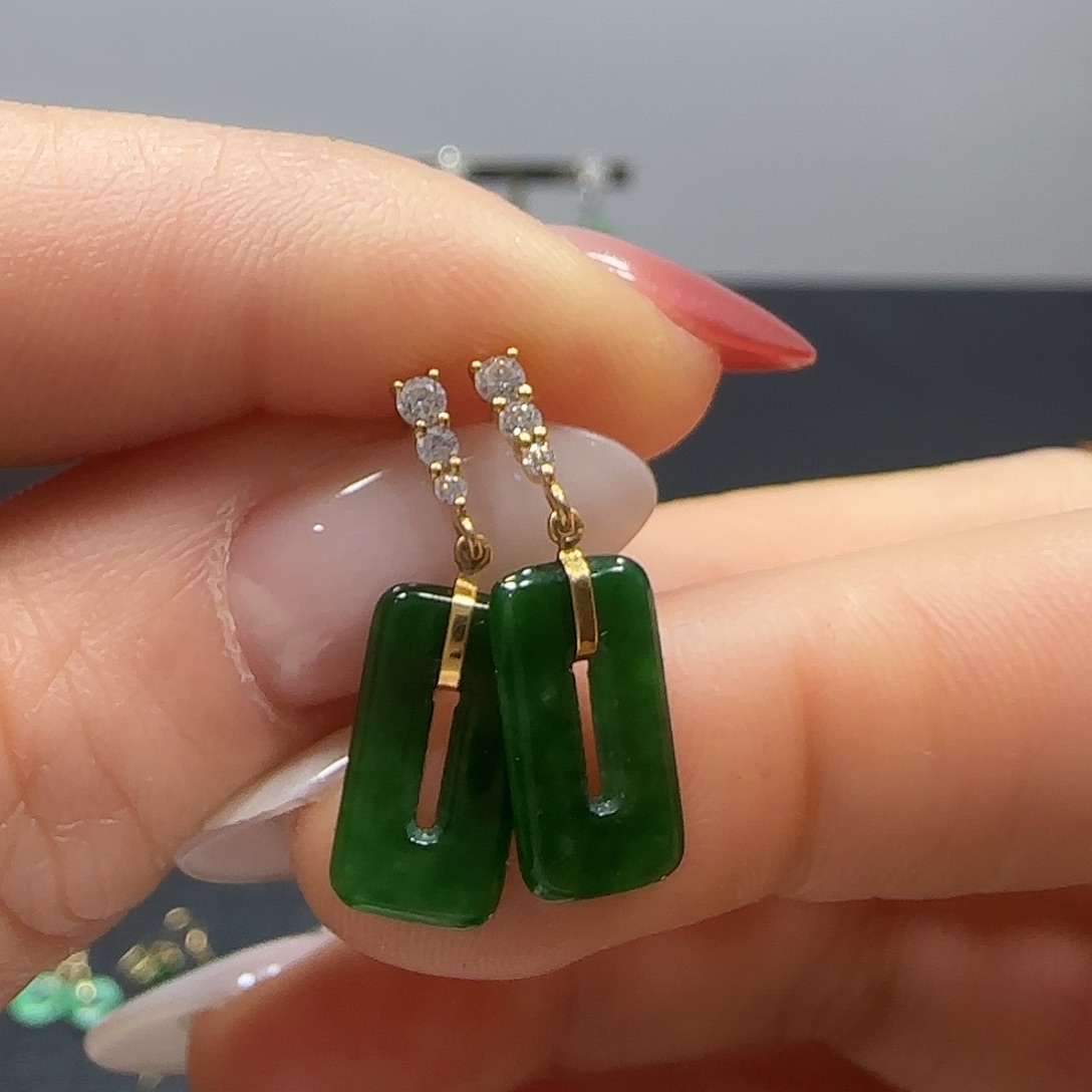 翡翠耳饰18K金镶嵌耳饰