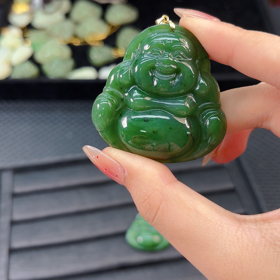 颈饰银S925镶嵌和田玉（碧玉）碧玉佛公卡50