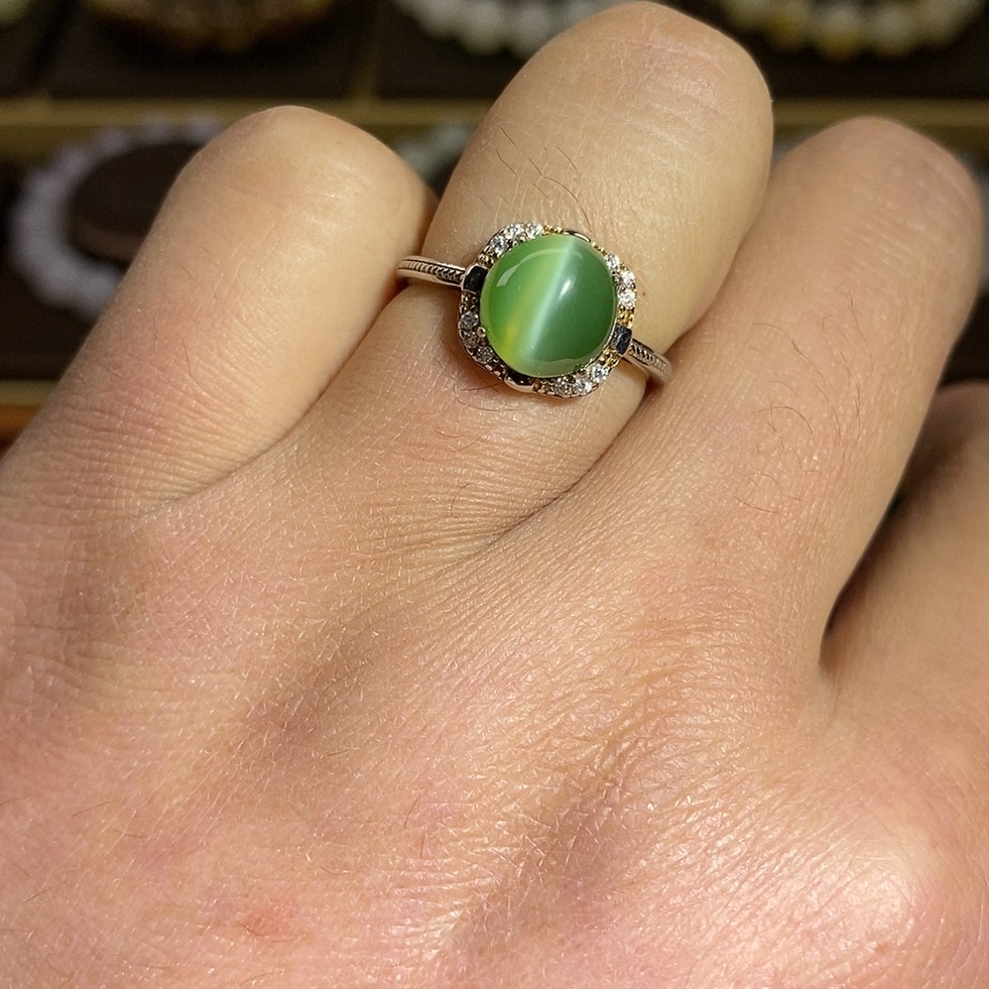 【闪购商品】银S925镶嵌戒指和田玉（碧玉）