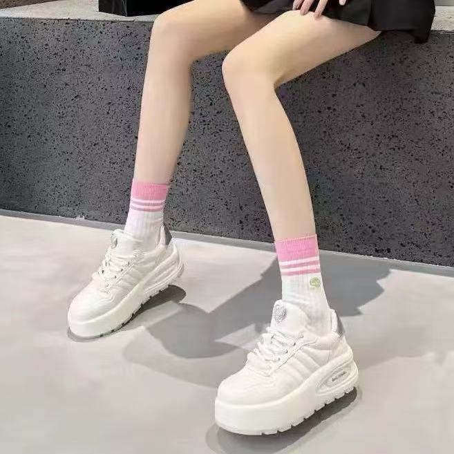 C1701 米色 时尚厚底圆头系带超轻女休闲运动鞋  板鞋