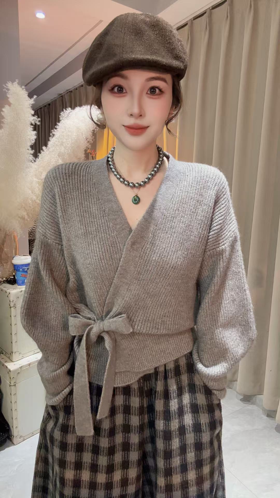 HUIHUI 韩版系带针织开衫