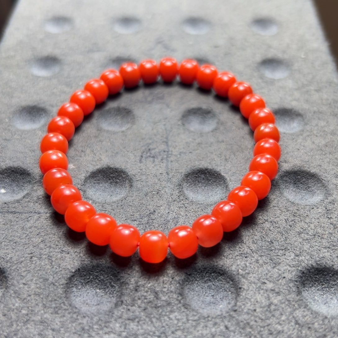 未镶嵌东山大水沟料南红手串尺寸6.5mm南红玛瑙爱***山