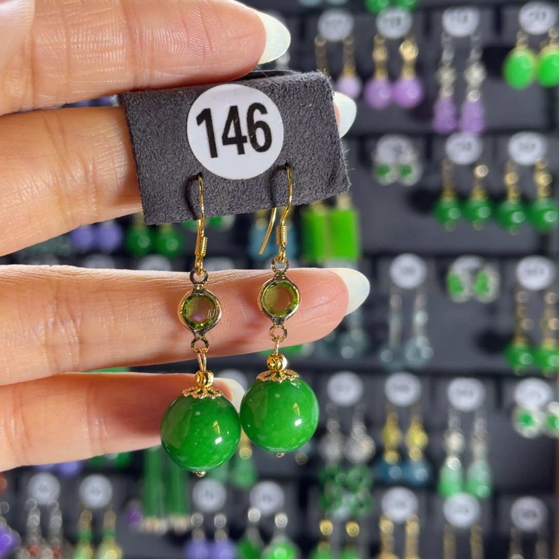 银S925镶嵌翡翠耳饰146