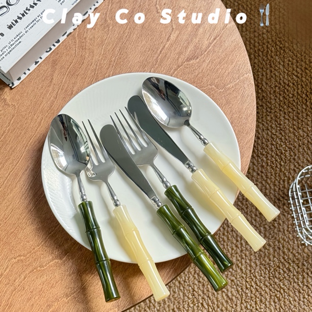 Clay Co 复古竹节不锈钢西餐刀叉勺高级感家用餐勺牛排刀
