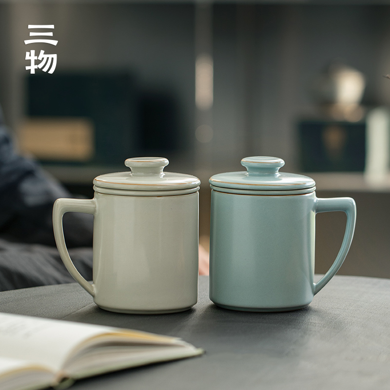 南山先生归晓汝窑马克杯家用喝水陶瓷汝窑办公杯泡茶杯子带盖定制