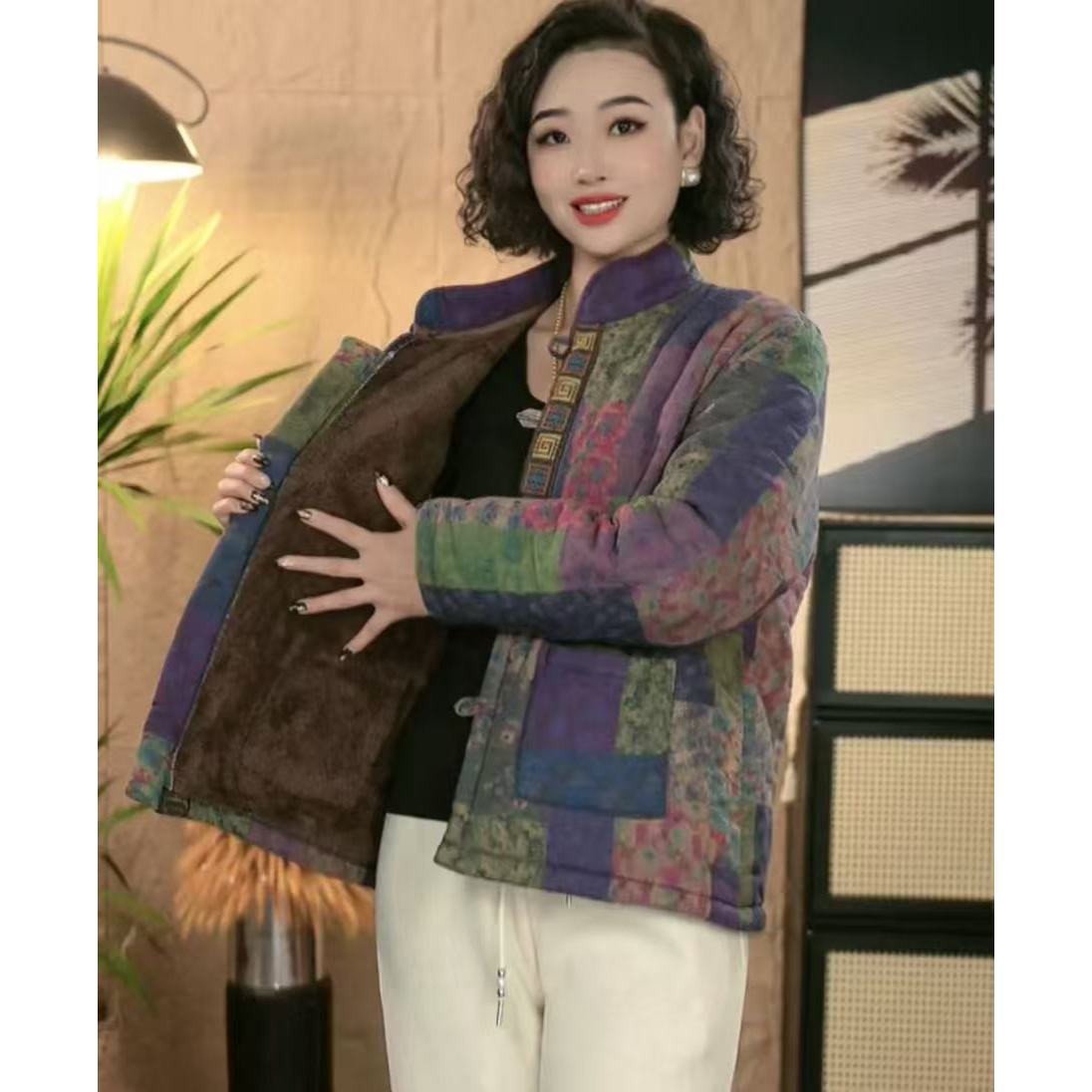 盘扣复古棉衣棉服冬季新款百搭民族保暖宽松妈妈棉袄外套