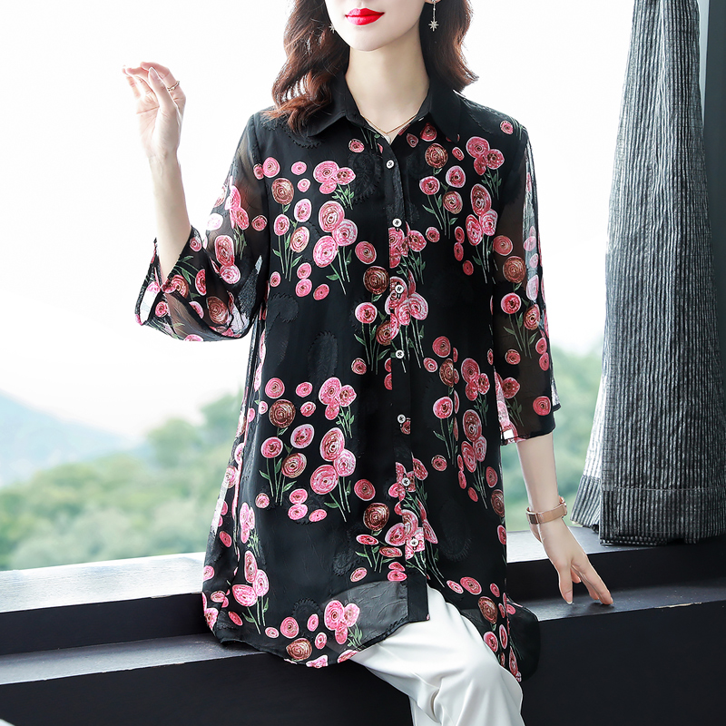 9330新款春季大码女装时尚遮肚显瘦雪纺衫上衣