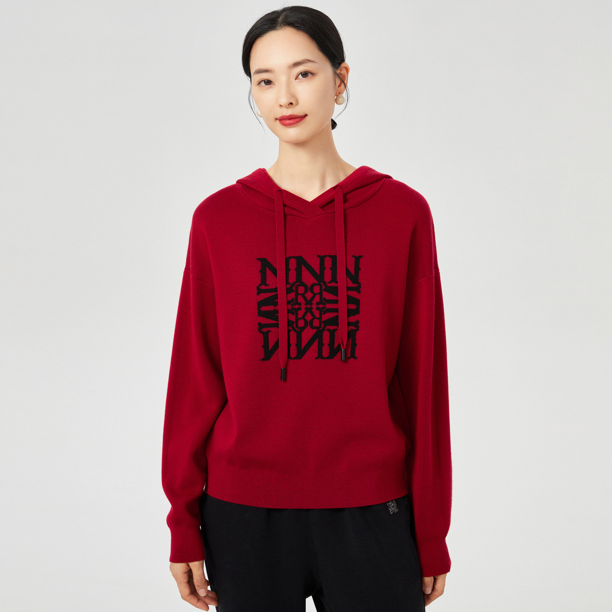 【安雅专属】气质通勤优雅休闲印花显白连帽针织衫女专柜同款