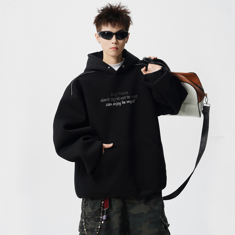 美式字母刺绣潮牌套头连帽卫衣男秋冬季新款休闲上衣宽松百搭帽衫