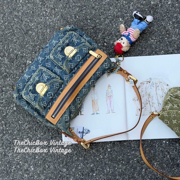 95新 LouisVuitton/路易威登 只盒/中古款蓝色牛仔baggy腋下包