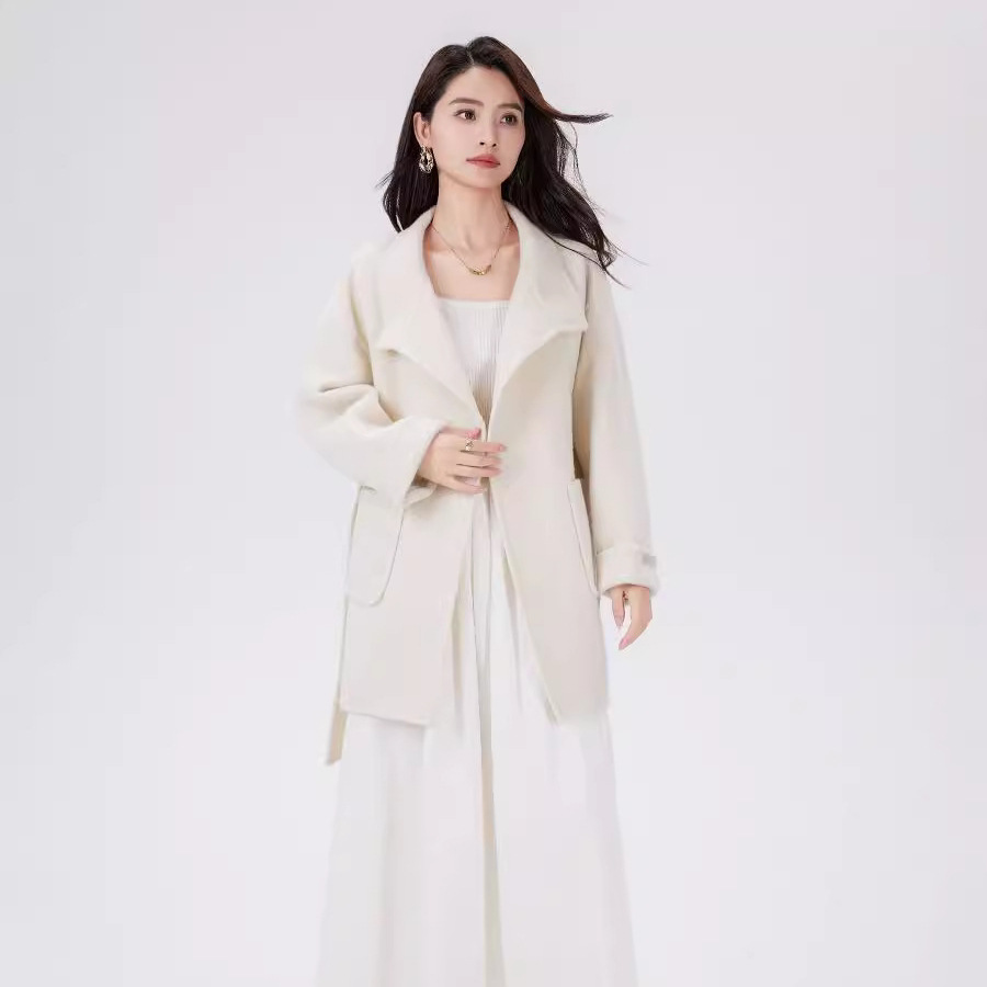 羊绒大衣女高级感短款羊毛大衣白色纯羊毛双面毛呢外套100羊毛