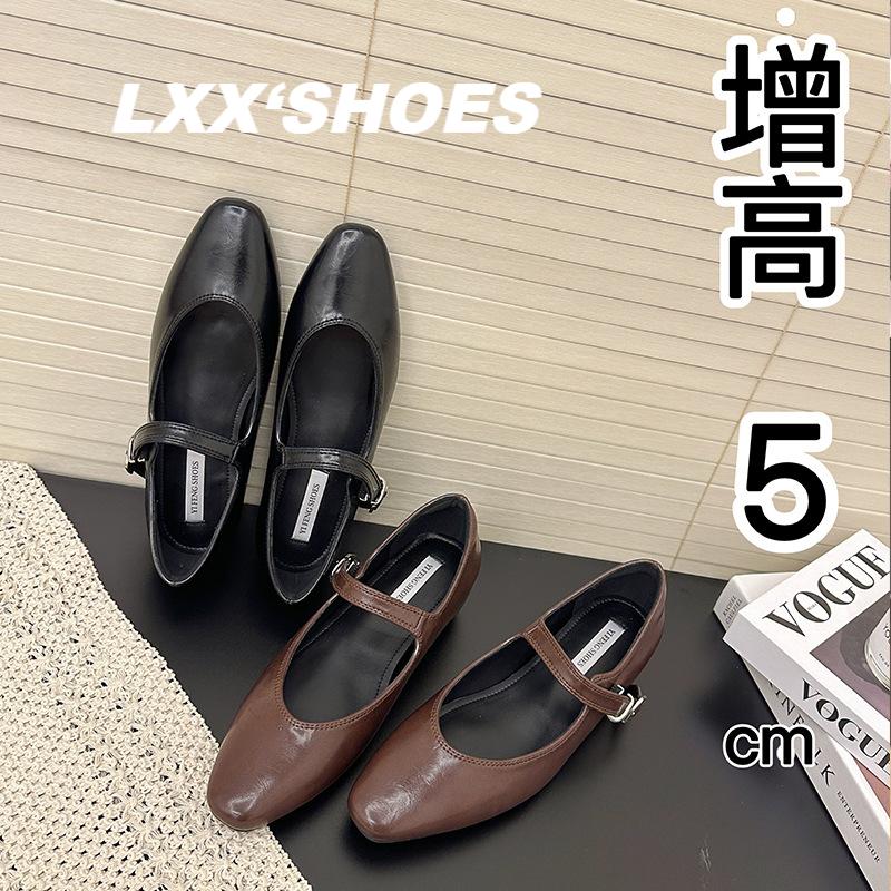 2025春秋新款法式简约百搭内增高5CM一字扣带玛丽珍单鞋女芭蕾鞋