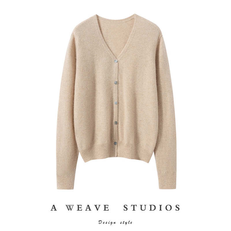 秋冬新款100%纯山羊绒衫女纯色长袖针织衫保暖打底毛衣开衫单排扣