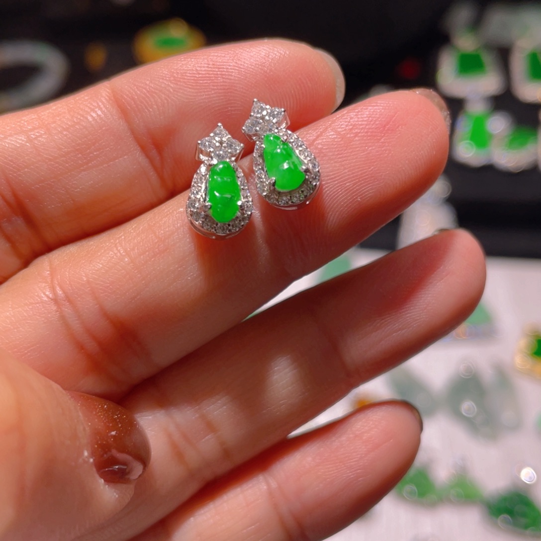 翡翠耳饰银S925镶嵌精品