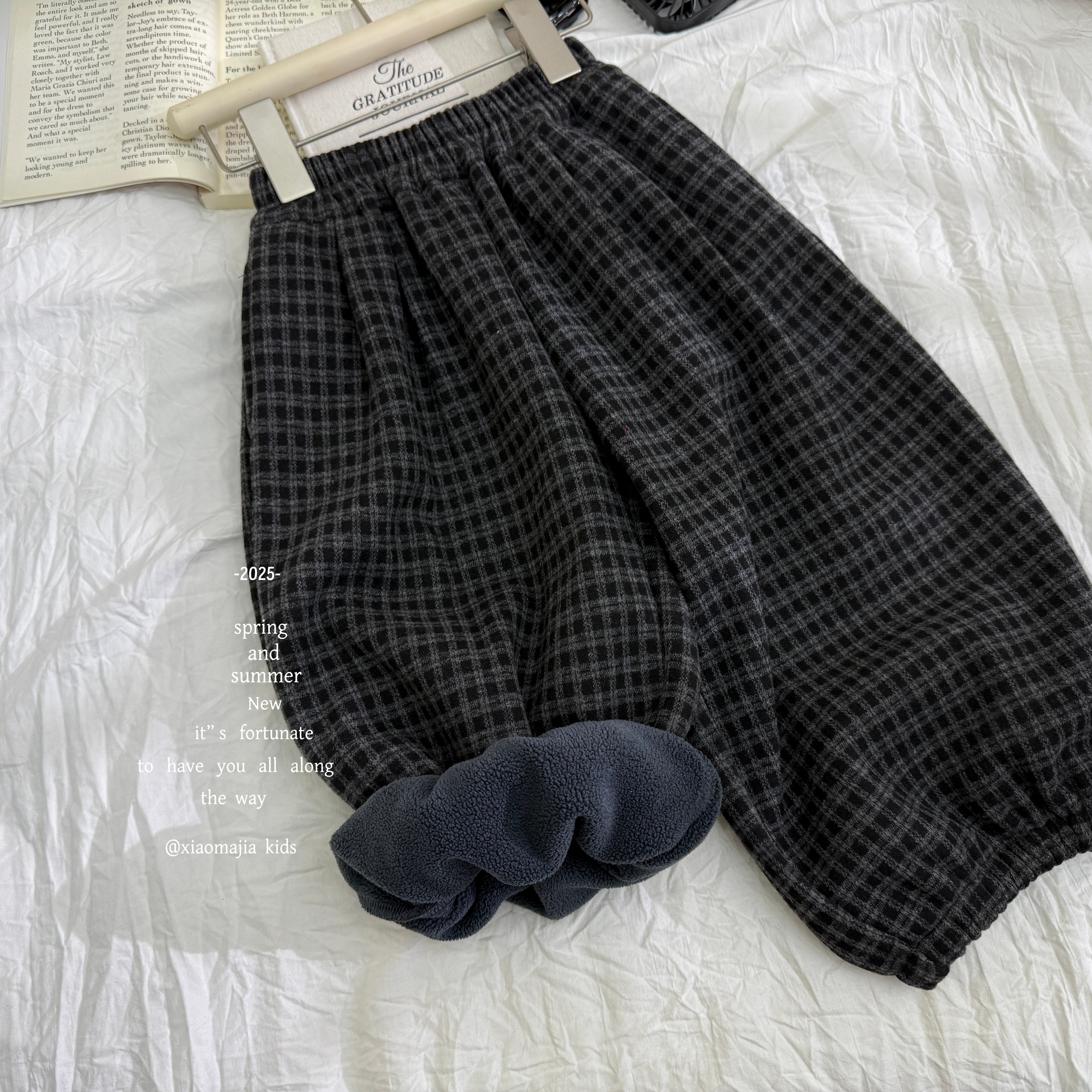 小马家2025冬款儿童加绒一体绒格子裤D-7123韩版宽松男女童裤子