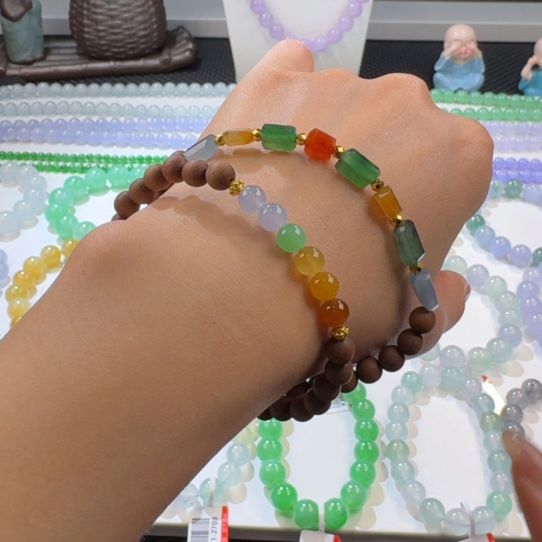 翡翠手链未镶嵌力推浓彩多宝单圈