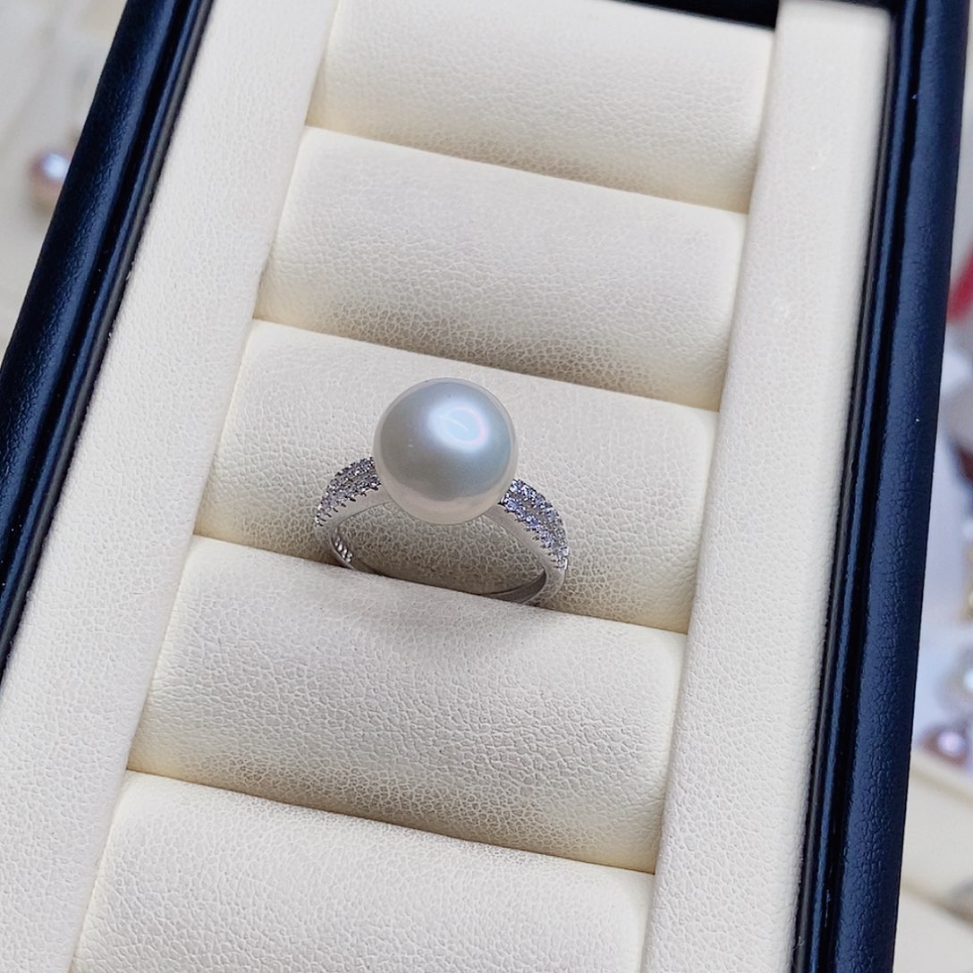 淡水珍珠戒指银S925镶嵌铁****伤