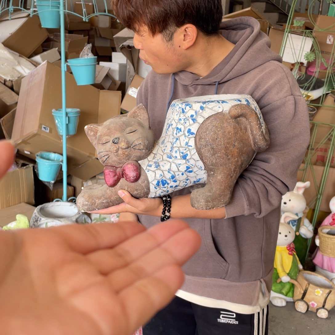 【闪购商品】陶瓷树脂青花猫咪盆