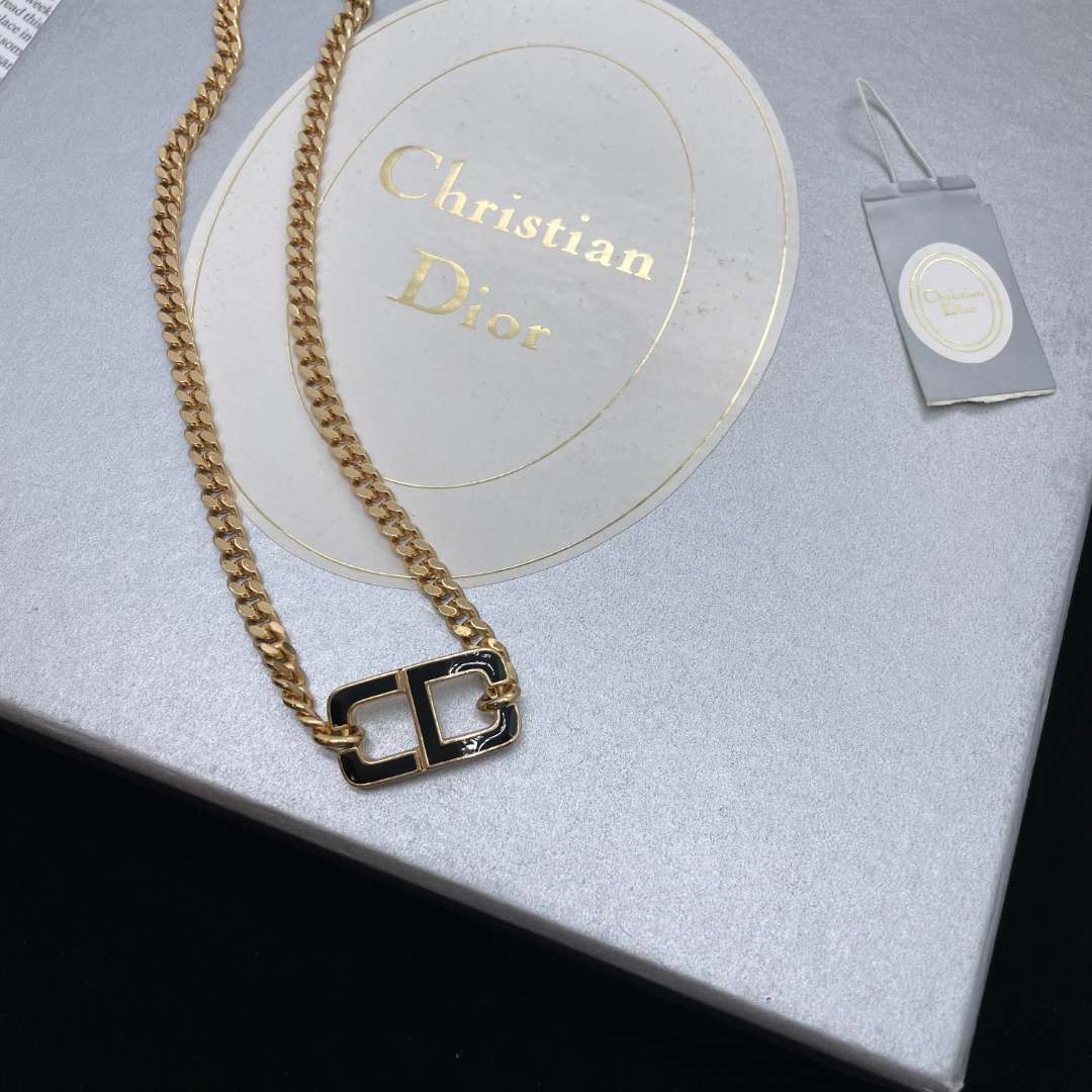 95新 DIOR/迪奥 黑金CD珐琅项链/d06267