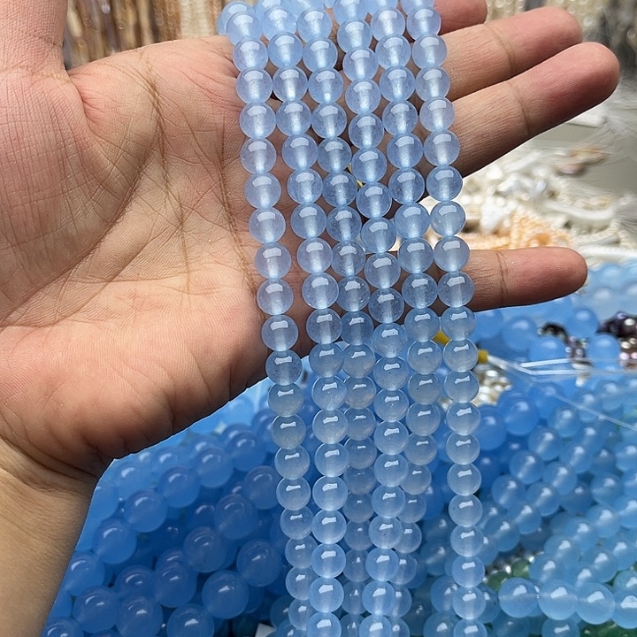 未镶嵌玛瑙/玉髓珠宝半成品一条8mm海蓝宝