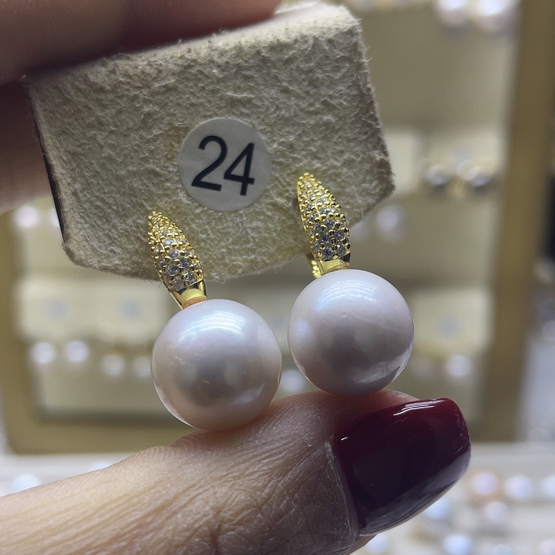 淡水珍珠耳饰银S925镶嵌