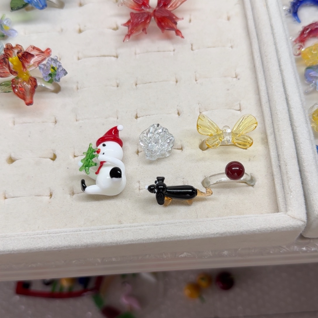 薄***乐手工艺品琉璃雪人戒指小狗雪人贝壳