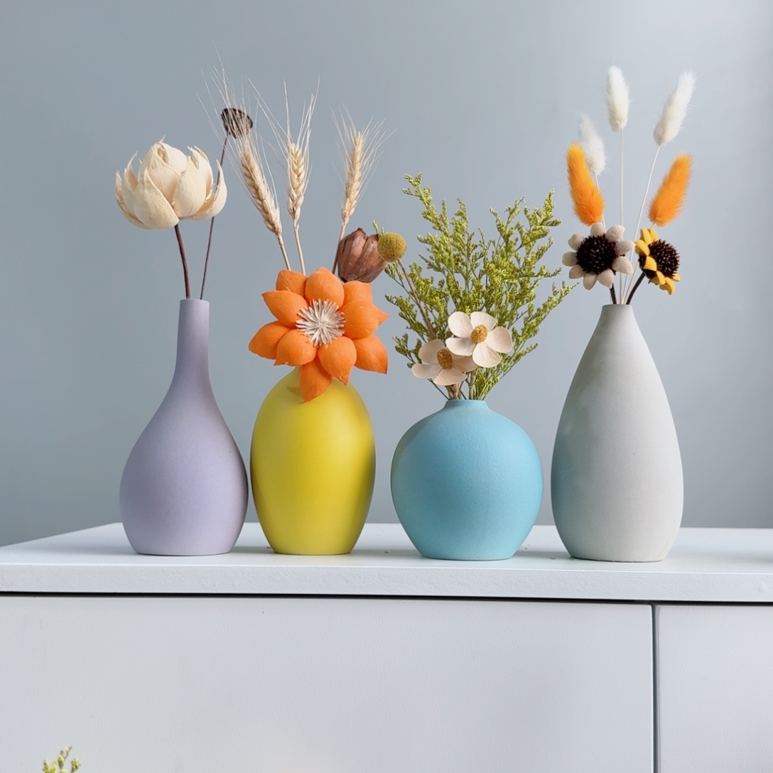 摆件陶瓷花瓶摆件含花总高约20-30cm