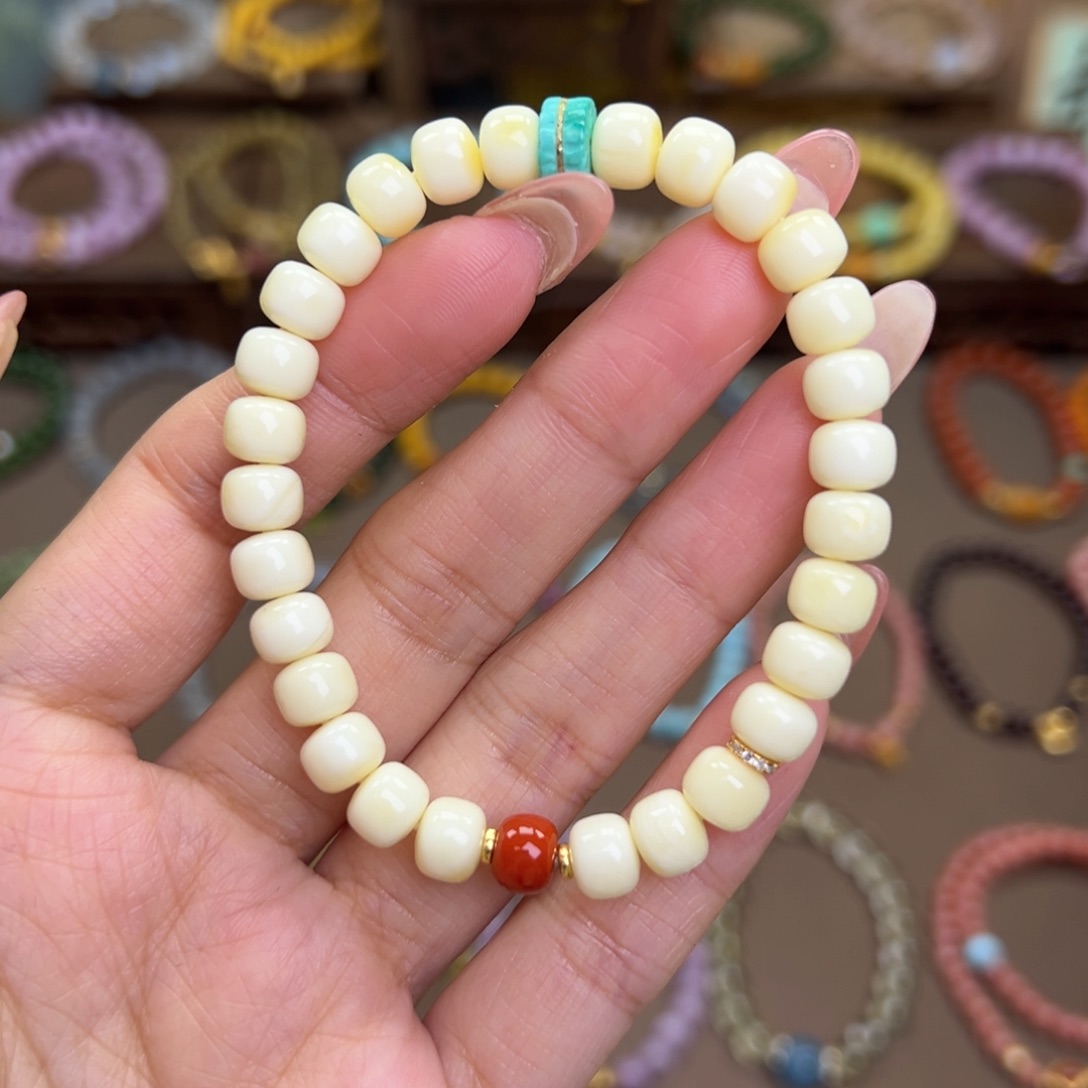 蜜蜡手链银S925镶嵌单圈