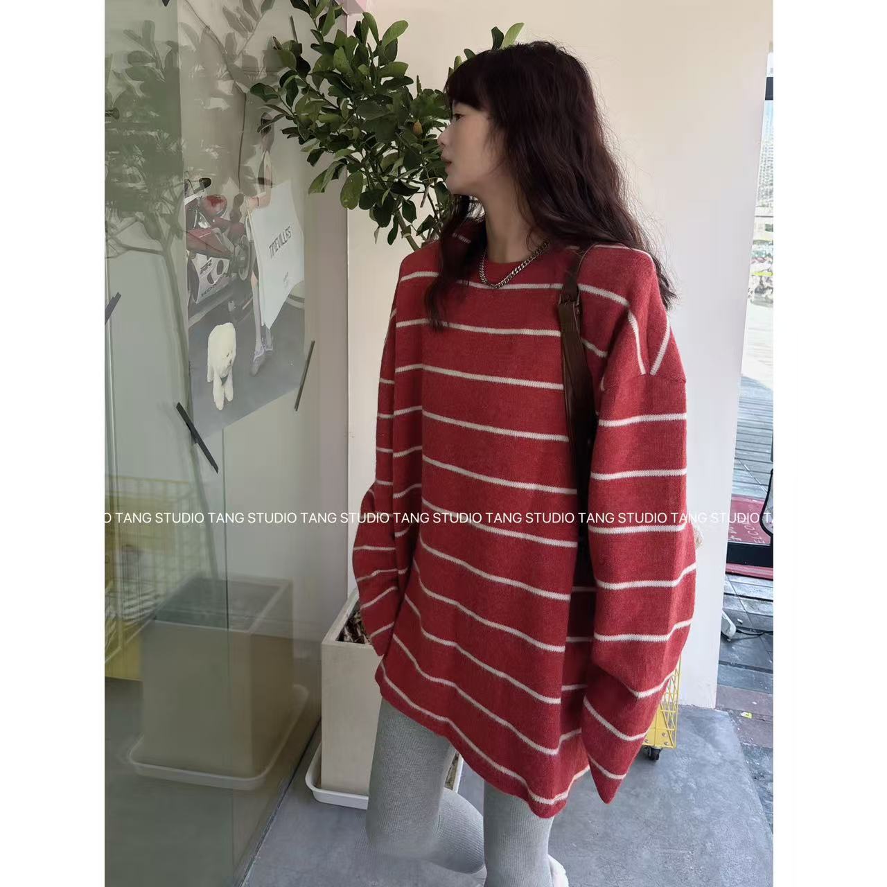 【现货-厚条纹毛衣】2025東room冬季新款韩版百搭宽条纹厚毛衣女