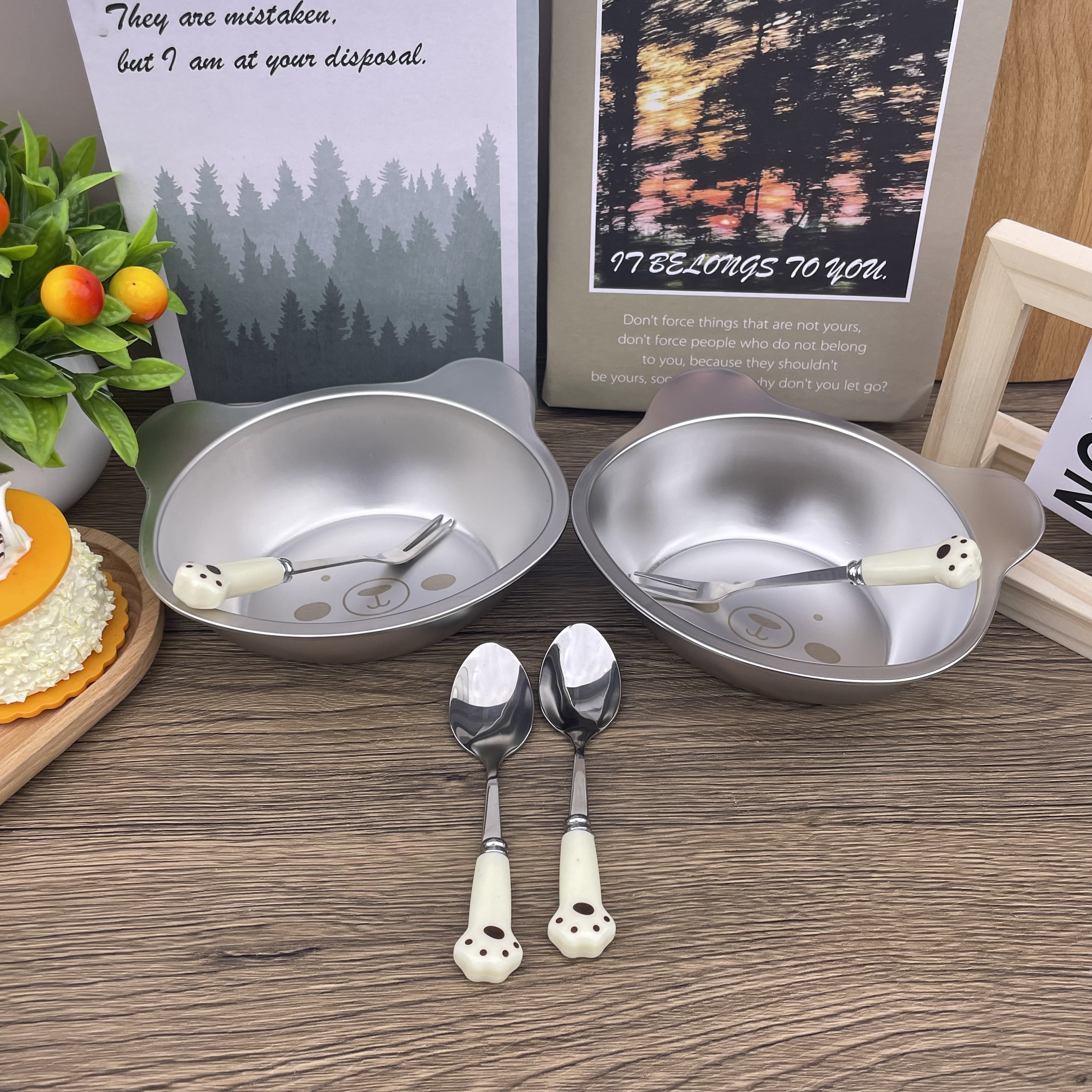 加厚防烫品牌小熊饭碗2个配2勺2叉家用厨房必备轻奢【汤家限定】