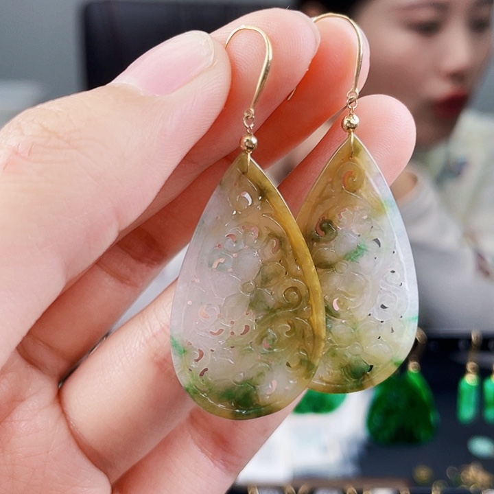 翡翠耳饰18K金镶嵌饰品