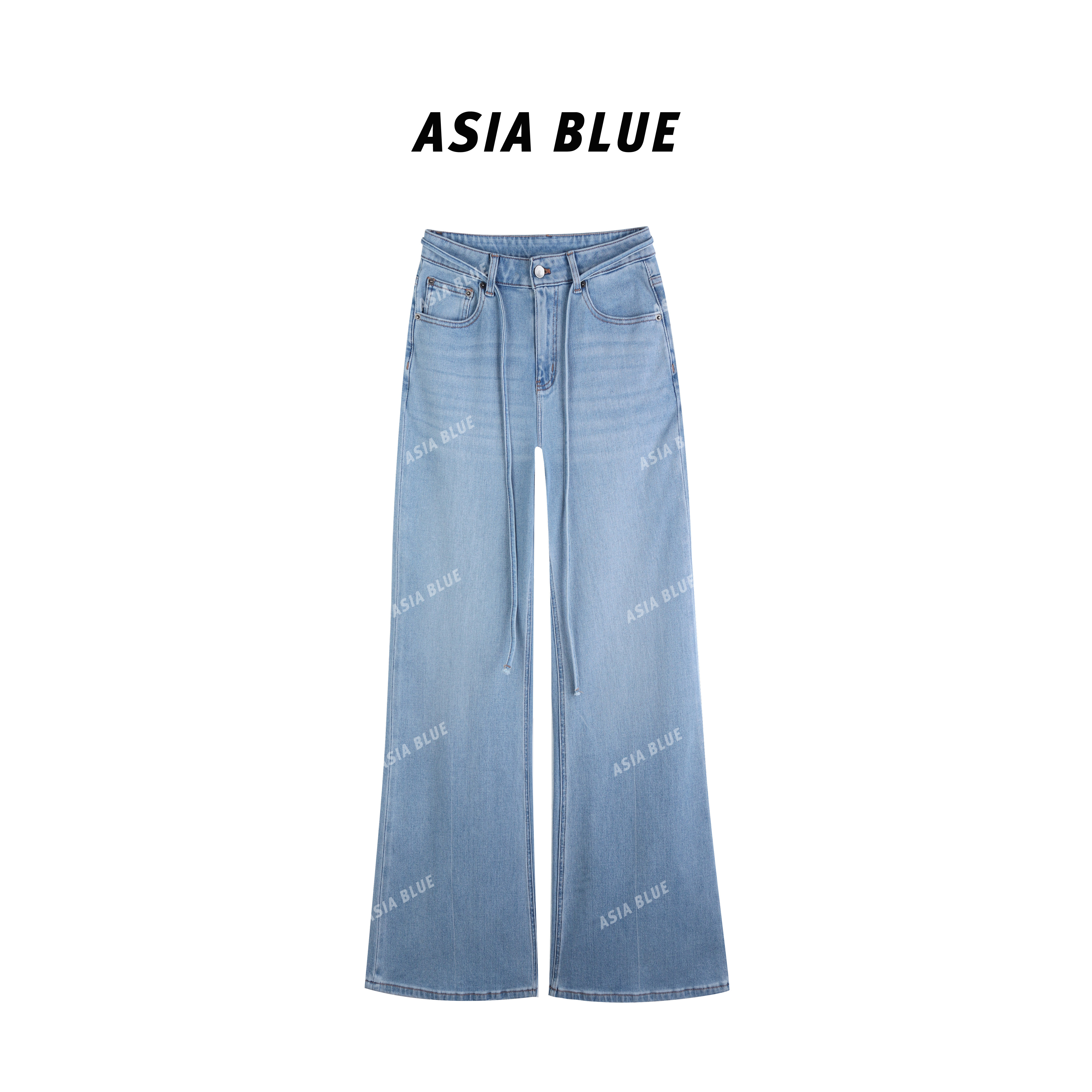 【ASIA BLUE】 · 青柠 · 2025春夏季微弹醋麻直筒带绳微喇牛仔裤
